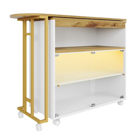 Rootz Extendable Bar Table - Modern Bar Table - Movable Bar Table - Storage Space - LED Lighting - 138-204x39x105cm