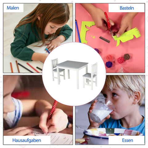 Rootz 3 Piece Children's Seating Group - Kids Table and Chairs - Toddler Furniture Set - Durable Pinewood & MDF - 60cm x 50cm x 48cm (Table), 25cm x 25cm x 55cm (Chairs) - Ages 3+ - Easy to Assemble and Clean