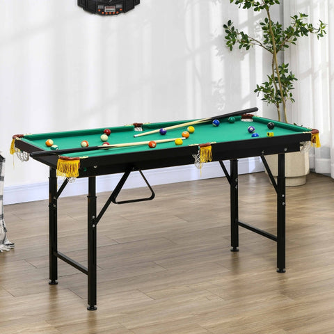 Rootz Foldable Pool Table - Billiard Table - Snooker Table - Adjustable Height - Complete Set - Space-Saving Storage - 140cm x 60cm x 55-75cm - MDF & Steel