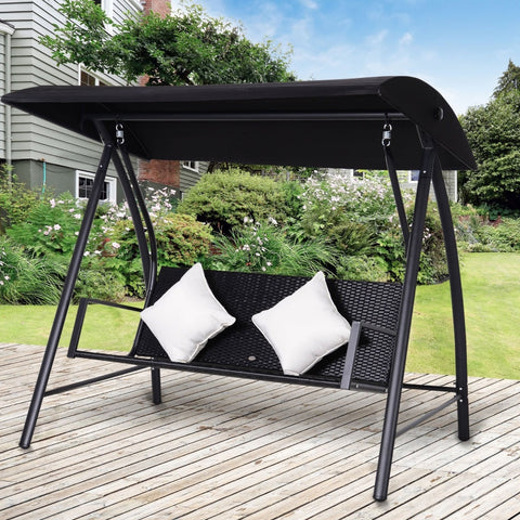 Rootz 3-Seater Hollywood Swing - Porch Swing - Garden Swing - Weather-Resistant Polyrattan - Holds up to 360kg - 198W x 124D x 179H cm