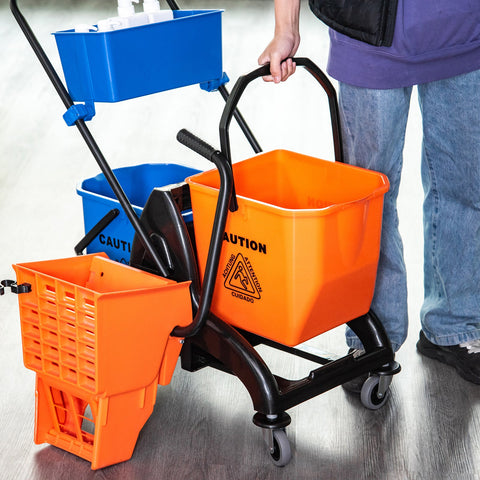 Rootz Professional Cleaning Trolley - Janitorial Cart - Cleaning Cart - Easy Floor Cleaning - 78cm x 45cm x 95cm