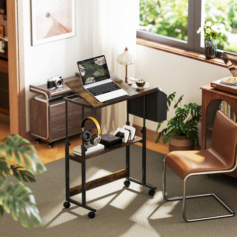 Rootz Height Adjustable Standing Desk - Tilting Table - Mobile Office Desk - Comfort & Storage - 92cm x 40cm x 67.5-104cm
