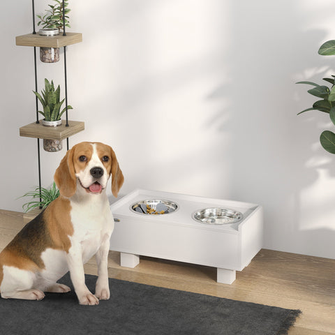Rootz Elevated Dog Feeding Station - Pet Feeder - Dog Bowl Stand - Promotes Healthy Eating - 50cm x 24cm x 22cm - Storage & Slow Feeder Mat, White
