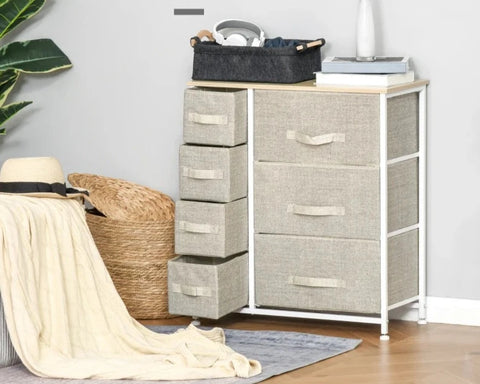 Rootz Ladenkast - Dressoir - 7 Laden - Modern Design - Spaanplaat - Vliesstof - Lichtgrijs - 63,5 cm x 30 cm x 71 cm