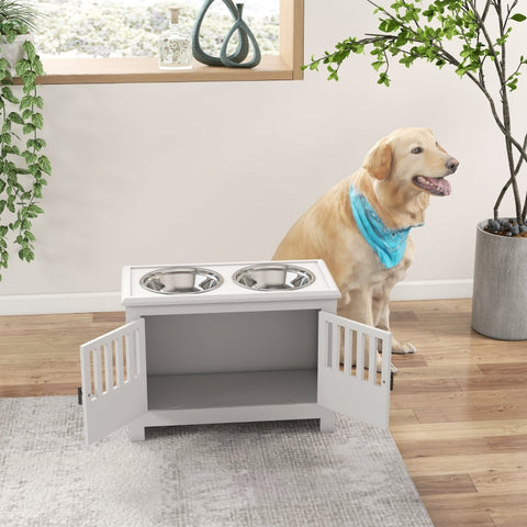 Rootz Elevated Dog Bowl Set - Raised Pet Feeder - Adjustable Height - Stainless Steel Bowls - Large Dogs - 60cm x 30cm x 43cm