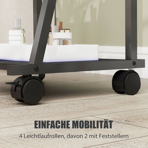 Rootz Rolling Full Length Mirror - Standing Mirror - Mobile Mirror - Two Shelves & Wheels - 42L x 37W x 155H cm - Black