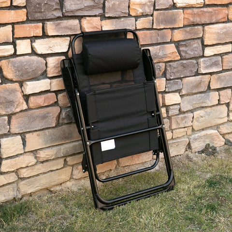 Rootz Folding Chair Set of 2 - Folding Lounger - Weatherproof - 5-Way Adjustable Backrest - Metal Frame - Black - 62W x 70D x 109H cm