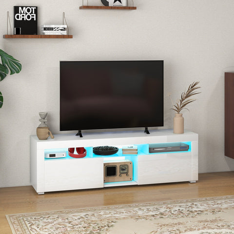 Rootz TV Cabinet - TV Stand - Up to 55 Inches - LED Lighting - Ample Storage - 150 x 38 x 45 cm - High Gloss White