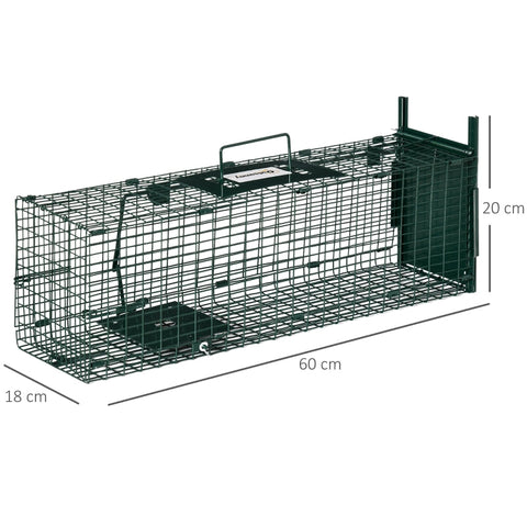 Rootz Live Trap Animal Cage - Humane Animal Trap - Precise Catching Mechanism - Safe for Pets and Children - Camouflaged Design - 60cm x 18cm x 20cm - Steel Construction