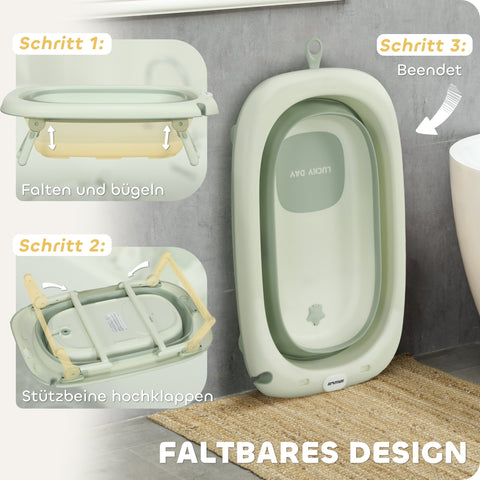 Rootz Foldable Baby Bath Tub - Infant Bath - Toddler Bathtub - Non-Slip Base - 86cm x 53cm x 25.5cm - Green Elephant Cushion