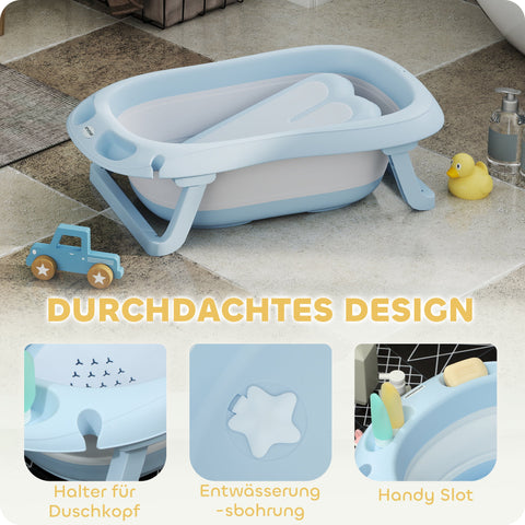 Rootz Baby Bath Tub - Foldable - Non-Slip Baby Bath - Safe Materials - 83L x 48W x 23.5H cm - Blue - Ideal for Easy Storage & Transport