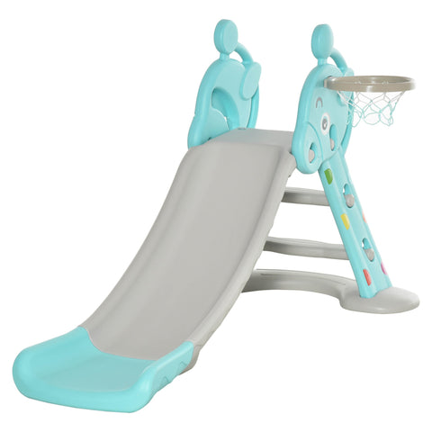 Rootz Children's Slide with Basketball Hoop - Foldable Toy Slide - Indoor Outdoor Fun - Non-Toxic HDPE - 147 x 82 x 85.5 cm