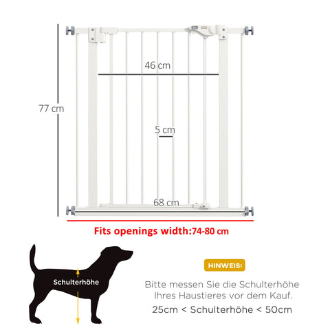 Rootz Dog Door Gate Barrier - Pet Gate - Safety Gate - Metal & Plastic, Easy Access, 68W x 77H cm, White