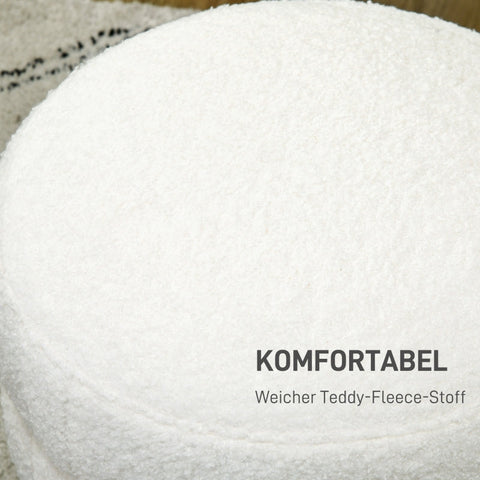 Rootz Ottoman Stool - Footrest - Round Stool - Thick Foam Padding - Skin-Friendly Cover - Cream White - 40cm x 45cm - Steel Frame