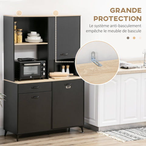 Rootz Industrial Design High Buffet - Tall Storage Cabinet - Black Oak Sideboard - Ample Storage - 119W x 41D x 180H cm