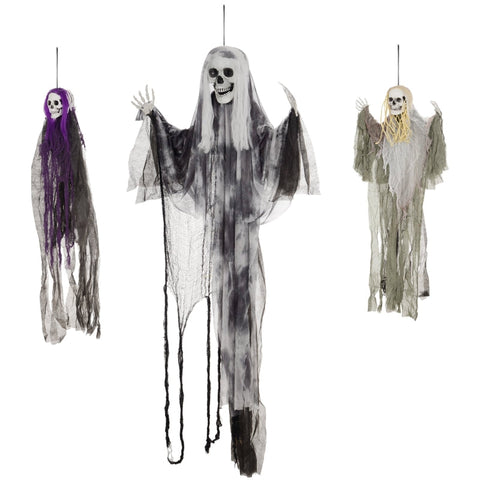 Rootz Halloween Skeleton Ghosts - Haunted House Decor - Scary Hanging Ghosts - High Quality Materials - 40cm x 10cm x 110cm, 30cm x 10cm x 90cm, 60cm x 17cm x 200cm