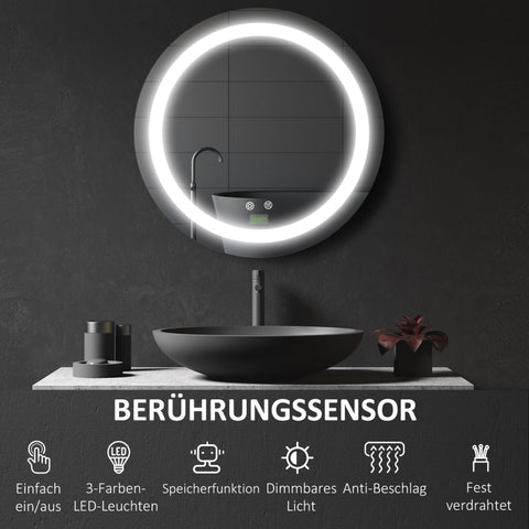 Rootz LED Bathroom Mirror - Wall Mounted Makeup Mirror - Round Vanity Mirror - Adjustable Brightness - Anti-Fog - 50cm x 4.6cm