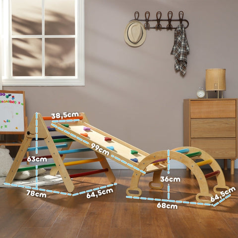 Rootz 5-in-1 Montessori Climbing Frame Set - Toddler Play Gym - Indoor Rocker - Fine Solid Wood - 178cm x 64.5cm x 63cm