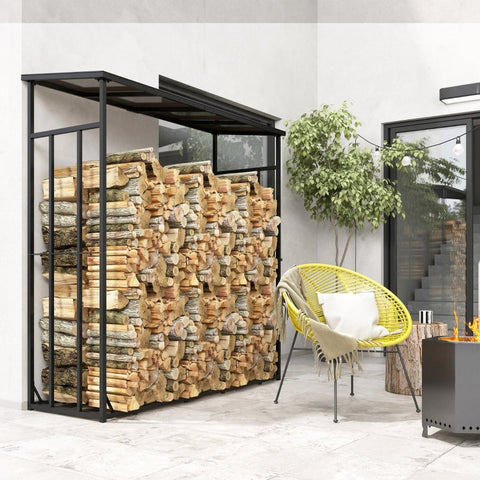 Rootz Firewood Rack - Log Holder - Wood Storage - Supports 2000 kg - Weatherproof Cover - 185cm x 62cm x 184cm
