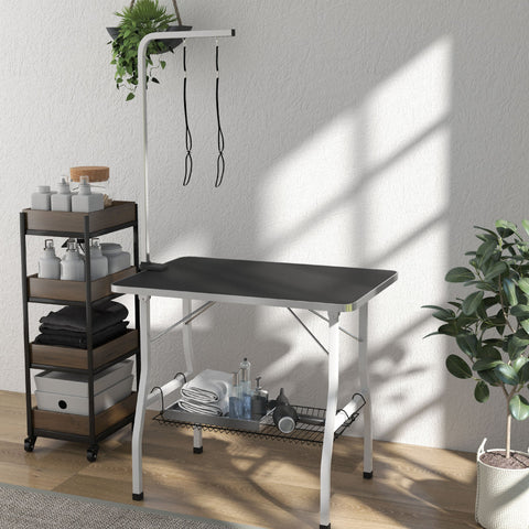Rootz Dog Grooming Table - Grooming Station - Pet Care Table - Adjustable Arm - Non-Slip - 90 x 60 x 76 cm - Black-White