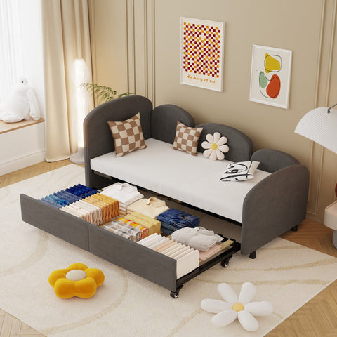 Rootz Sofa Bed with Drawers - Twin Size Upholstered - Velvet Sofa - Extra Storage - 210cm x 99cm x 82.5cm