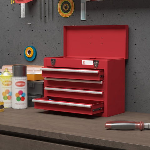 Rootz Tool Case - Tool Cabinet - Storage Chest - Robust Steel - 18kg Capacity - 51cm x 22cm x 39.5cm