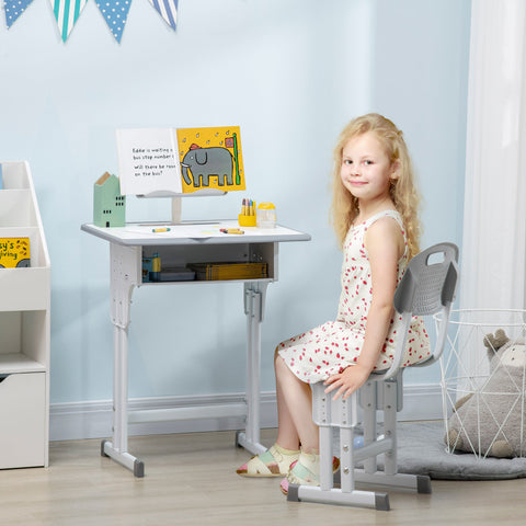 Rootz Children's Desk & Chair Set - Kids Furniture - Study Table - Adjustable Height - Multiple Storage - 60 x 45 x 90-102 cm Grey, White