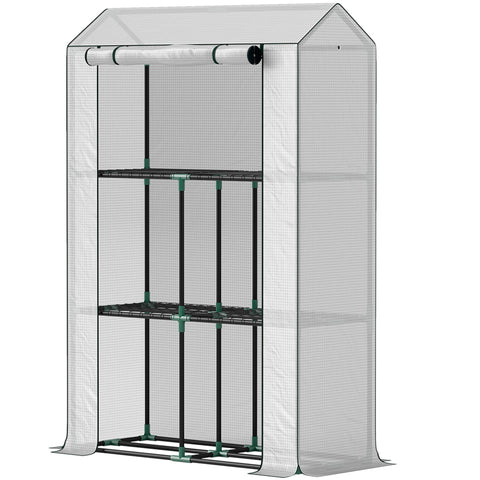 Rootz Greenhouse 3 Tier Shelf - Plant House - Cold Frame - UV Resistant - 100cm x 40cm x 150cm - White