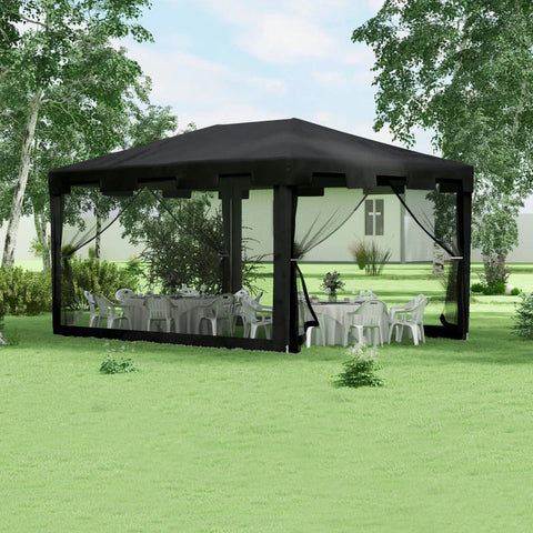 Rootz Gazebo - Garden Tent - 3 X 3 M Gazebo - Fastening Ropes - Weatherproof - Foldable - Metal-Polyethylene - Black - 395cm X 295cm X 255cm