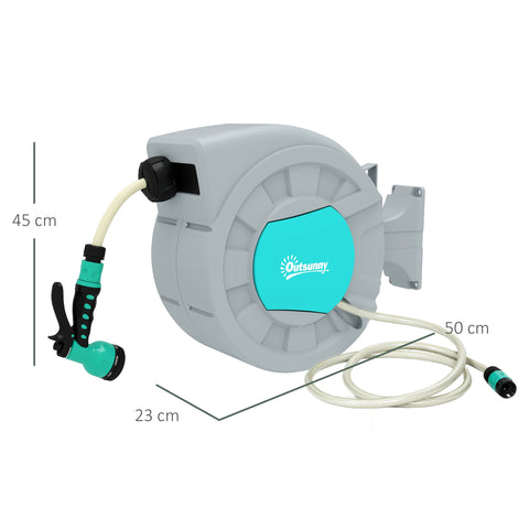 Rootz Garden Hose Holder - Hose Reel - Wall Mount - Comfortable Watering - 50cm x 23cm x 45cm - 30m Hose, 7 Spray Patterns, 180° Rotatable