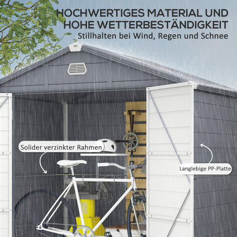 Rootz Tool Shed - Garden Shed - Ventilated Storage - Moisture Resistant - 240cm x 190cm x 180/228cm - Grey