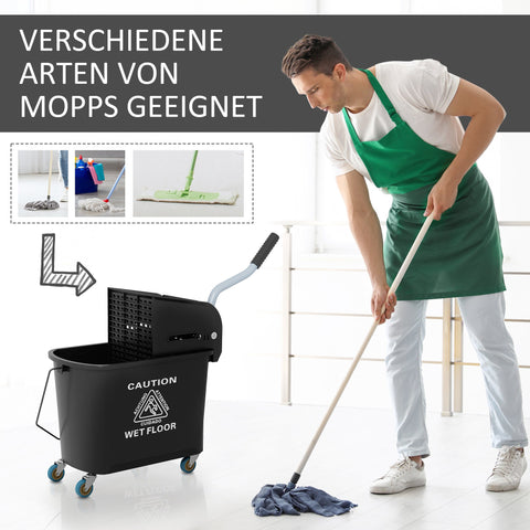 Rootz 20L Mop Bucket with Wringer - Cleaning Pail - Rolling Bucket - Effortless Mobility - 60cm x 27cm x 70.5cm