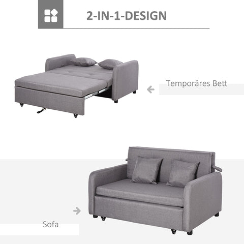 Rootz Sofa Bed for 2 People - Convertible Couch - Sleeper Sofa - Storage Space - Grey - 136L x 92W x 84H cm