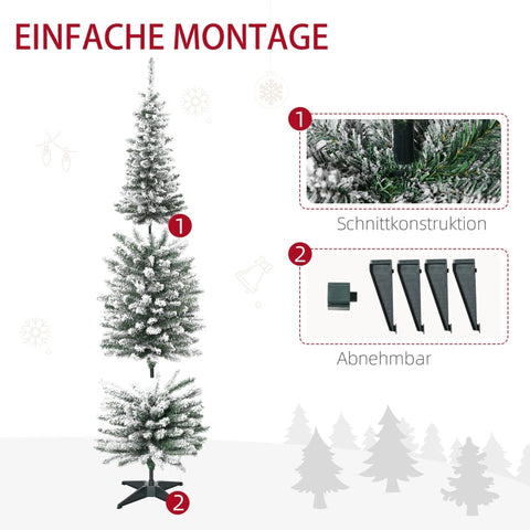 Rootz Slim Artificial Christmas Tree - Snow-Covered Tree - Festive Decoration - 180cm x 55cm - Green+White - Plastic & Metal