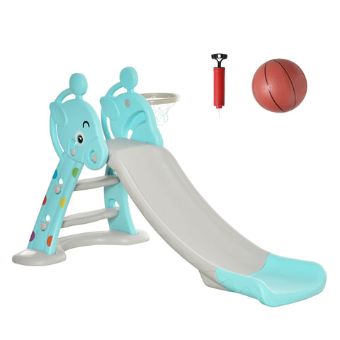 Rootz Children's Slide with Basketball Hoop - Foldable Toy Slide - Indoor Outdoor Fun - Non-Toxic HDPE - 147 x 82 x 85.5 cm