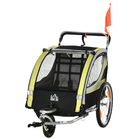 Rootz 2-in-1 Bicycle Trailer - For 2 Children - Sliding Function - Rain Cover - Brake - Oxford Fabric - Yellow + Black - 142cm x 75cm x 101cm