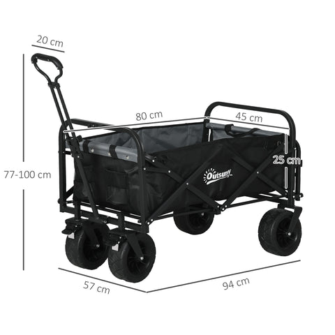 Rootz Folding Garden Cart - Utility Wagon - Transport Trolley - Adjustable Handle - 94cm x 57cm x 77-100cm