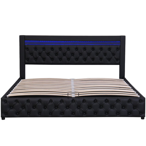 Rootz Upholstered Bed Frame - Slatted Bed - Storage Bed - LED Lighting - 160 x 200 cm - Easy Assembly