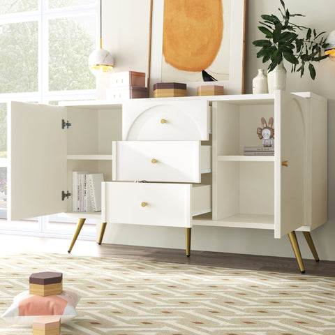 Rootz Elegant Sideboard - Chest of Drawers - Bedroom Storage - Durable Design - 140cm x 84cm x 40cm - Cream White