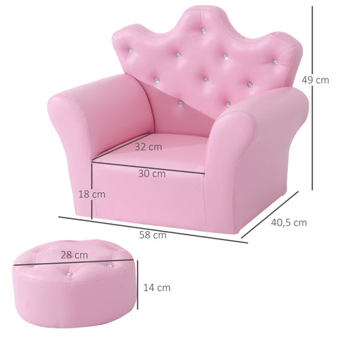Rootz Kinderbank met poef - Prinsessenbank - Kinderfauteuil - Comfortabel en veilig - Elegant ontwerp - Duurzaam en hoogwaardig - 58 cm x 40,5 cm x 49 cm