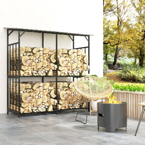 Rootz Firewood Rack - Wood Shelter - Log Store - Keeps Wood Dry - 186cm x 75cm x 185cm