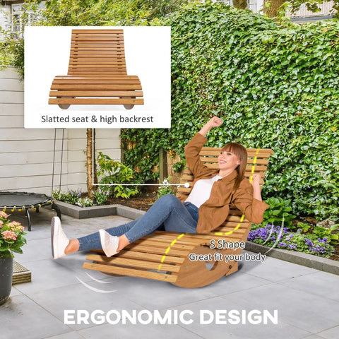 Rootz Rocking Chair - Wooden Rocking Lounger - Ergonomic Garden - Lounger S-shape - Fir Wood - Pine Wood - Teak Wood - 130L x 60W x 60H cm