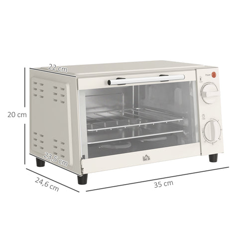 Rootz 9L Mini Oven - Compact Toaster Oven - Adjustable Heat - Space-Saving Stainless Steel - 35cm x 24.6cm x 20cm  White