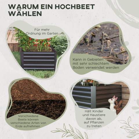 Rootz Raised Plant Pot - Flower Bed - Garden Box - Ample Space - Steel Frame - 180cm x 90cm x 59cm - Grey