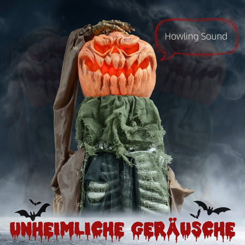 Rootz Animated Halloween Decoration - Skull Pumpkin Ghost - Pop-Up Head - Glowing Eyes - Eerie Howls - Easy Assembly - 65cm x 20cm x 183cm