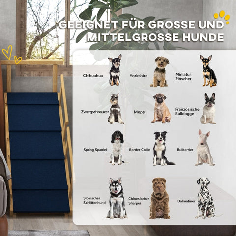 Rootz Dog Ramp - Wooden Pet Ramp - Folding Easy Climb - Support Large Dogs - Adjustable Heights - Non-Slip Mats - Railings - 85cm x 40cm x 78.5cm