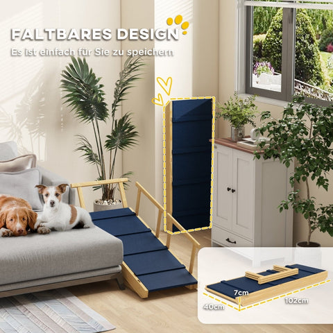 Rootz Dog Ramp - Wooden Pet Ramp - Folding Easy Climb - Support Large Dogs - Adjustable Heights - Non-Slip Mats - Railings - 85cm x 40cm x 78.5cm