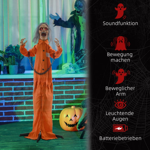 Rootz Animated Halloween Decoration - Spooky Prisoner Ghost - Interactive Scary Figurine - Glowing Eyes - Creepy Howls - 50cm x 15cm x 85cm