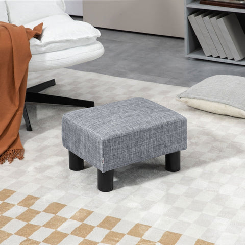 Rootz Stool with Fabric Cover - Footrest - Coffee Table - Supports Up to 100kg - Comfortable Seating - Protective Foot Pads - 40cm x 30cm x 24cm - Light Gray Linen Look
