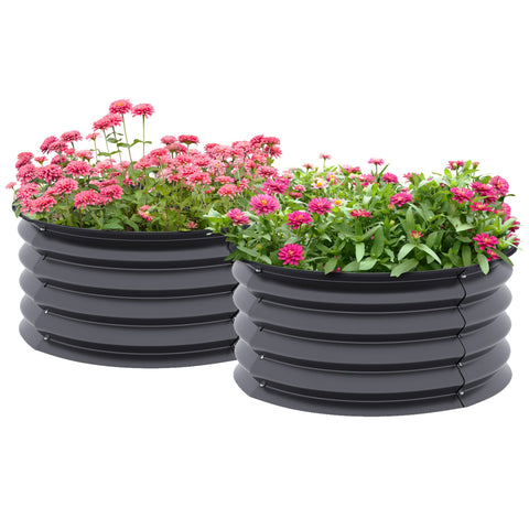Rootz Set of 2 Galvanized Plant Pots - Flower Pots - Raised Planters - Promote Plant Growth - Ø60 x 30H cm - Grey